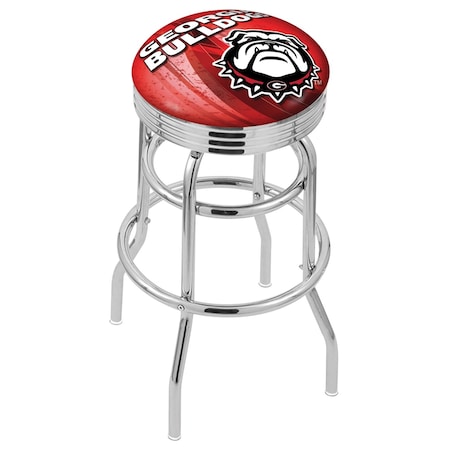 Holland Bar Stool Co 30" Chrome 2-Ring Georgia "Bulldog" Swivel Bar Stool, Accent Ring L7C3C30GA-Dog-D2